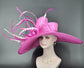 Fuchsia Derby Hat: Wide Brim Sinamay Feather Fascinator