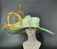Spring Green Kentucky Derby Hat: Feathered Ascot Race Day Hat