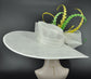 Wide Brim Kentucky Derby Hat: White Feather Ascot Hat