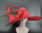 Red Sinamay Kentucky Derby Hat: Royal Ascot Wide Brim Feathered Hat