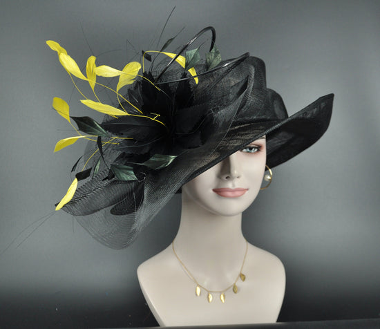 Kentucky Derby Hat: Black Feather Flower Sinamay Church Hat