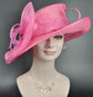 Hot Pink Sinamay Kentucky Derby Hat: Wide Brim Flower Millinery