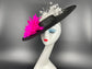 Wide Brim Kentucky Derby Fascinator  Hat, Ascot Hat for Wedding & Tea Party, Garden Party Hat, Mother of the Bride, Church Black  Pink White