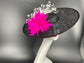 Wide Brim Kentucky Derby Fascinator  Hat, Ascot Hat for Wedding & Tea Party, Garden Party Hat, Mother of the Bride, Church Black  Pink White