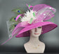 Wide Brim Sinamay Kentucky Derby Hat: Hot Pink Feather Flower Church Hat