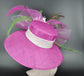 Wide Brim Sinamay Derby Hat: Hot Pink Feather Flower Church Hat