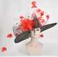 Black Kentucky Derby Hat with Red Feathers: Wide Brim Custom Hat