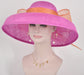 Audrey Hepburn Style Dome Hat Kentucky Derby Hat Tea Party Carriage Party 3 Layers Wide Brim Sinamay Hat Hot Pink w Orange Big Ribbon