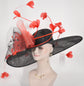 Black Kentucky Derby Hat with Red Feathers: Wide Brim Custom Hat