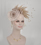 Champagne Silk Flower Fascinator Hat: Goose & Rooster Feathers