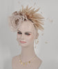 Champagne Silk Flower Fascinator Hat: Goose & Rooster Feathers