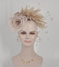 Champagne Silk Flower Fascinator Hat: Goose & Rooster Feathers