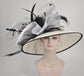 White w Black Jumbo Bows Feather Flower Wide Brim DerbyParty Hat