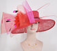Wide Brim Kentucky Derby Hat Ascot Hat for Wedding & Tea Party, Garden Party Hat, Mother of the Bride, Church Red Hot Pink Black