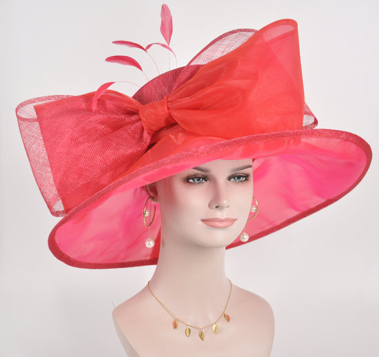Red  Kentucky Derby Hat, Church Hat, Wedding Hat, Easter Hat, Tea Party Hat Wide Brim Royal Ascot Horse Race Oaks day hat