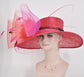 Wide Brim Kentucky Derby Hat Ascot Hat for Wedding & Tea Party, Garden Party Hat, Mother of the Bride, Church Red Hot Pink Black
