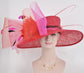 Wide Brim Kentucky Derby Hat Ascot Hat for Wedding & Tea Party, Garden Party Hat, Mother of the Bride, Church Red Hot Pink Black