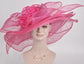 Hot Pink Sinamay Derby Hat: Wide Brim Bow Tea Party Hat
