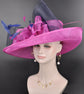 Fuschia Sinamay Derby Hat: Wide Brim Feather Ascot Hat