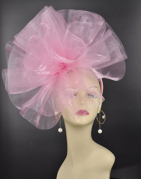 Pink Crinoline Kentucky Derby Hat, Wedding Fascinator Headband
