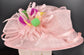 Blush Pink Kentucky Derby Hat: Feather Flower Sinamay Wide Brim