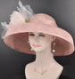 Audrey Hepburn Style Dome Hat Kentucky Derby Hat Tea Party Carriage Wide Brim Sinamay Hat Blush( dusty ) Pink