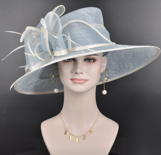 Powder Blue Sinamay Derby Hat: Wide Brim Royal Ascot Wedding Hat