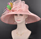 Blush Pink Kentucky Derby Hat: Feather Flower Sinamay Wide Brim