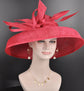Red Sinamay Kentucky Derby Hat: Audrey Hepburn Style Wide Brim