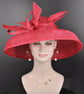 Red Sinamay Kentucky Derby Hat: Audrey Hepburn Style Wide Brim