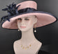 Blush Pink Sinamay Kentucky Derby Hat: Navy Feather Ascot Hat
