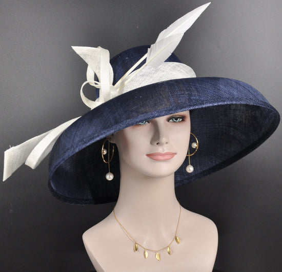 Navy Blue Sinamay Dome Hat: Kentucky Derby Tea Party Hat