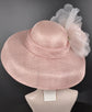 Audrey Hepburn Style Dome Hat Kentucky Derby Hat Tea Party Carriage Wide Brim Sinamay Hat Blush( dusty ) Pink