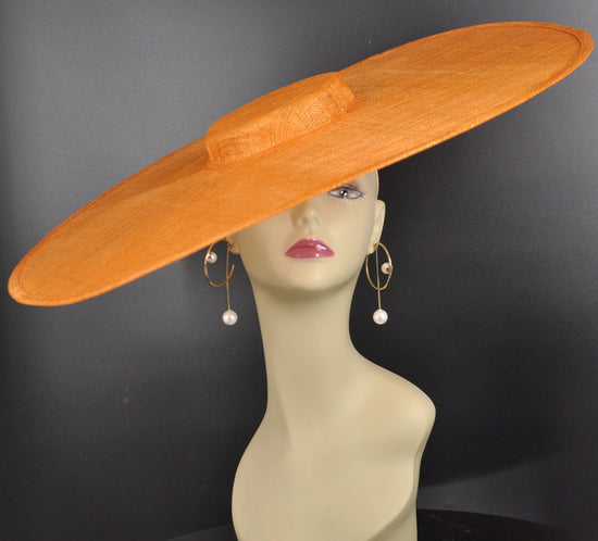Orange Sinamay Fascinator Hat: Wide Brim DerbyDIY Millinery (23.03" Diameter)