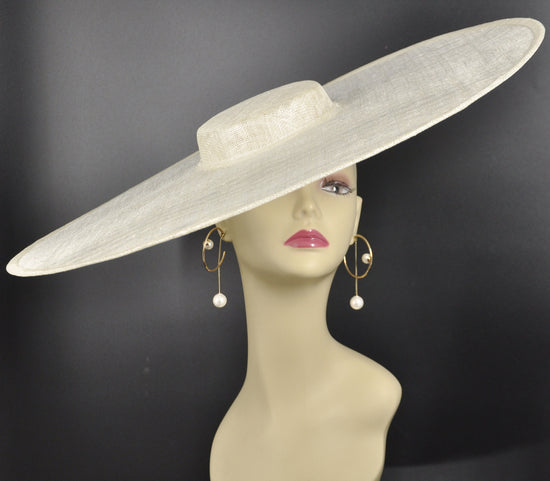 Wide Brim White Sinamay Fascinator Hat: DerbyMillinery Supply (23.03 Diameter)