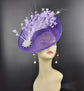 Purple Sinamay Fascinator Hat: Lavender Feather Flower, Rhinestone Derby Hat