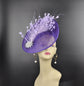 Purple Sinamay Fascinator Hat: Lavender Feather Flower, Rhinestone Derby Hat