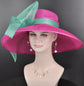 Sinamay Kentucky Derby Hat: Hot Pink Wide Brim with Turquoise Bow