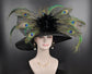 Black Sinamay Kentucky Derby Hat: Peacock Feather Church Wedding Hat