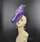 Purple Sinamay Fascinator Hat: Lavender Feather Flower, Rhinestone Derby Hat