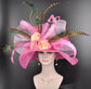 Pink Sinamay Derby Hat: Peacock Feathers, Wide Brim
