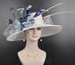 White Navy Blue Powder Blue Wide Brim Sinamay Hat For Kentucky Derby, Ascot Royal, Mother Of The Bride, Tea&Garden Party,Church, Wedding