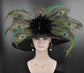 Black Sinamay Kentucky Derby Hat: Peacock Feather Church Wedding Hat