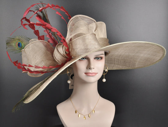 Taupe Sinamay Derby Hat: Royal Ascot, Wedding, Tea Party