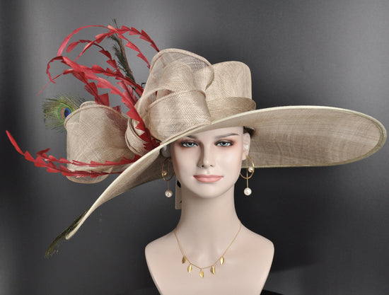 Taupe Sinamay Derby Hat: Royal Ascot, Wedding, Tea Party
