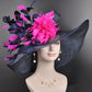 Navy Feather Flower Derby Hat, White Accent, Wedding Church Hat