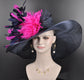 Navy Feather Flower Derby Hat, White Accent, Wedding Church Hat