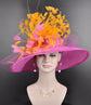 Fuchsia Sinamay Kentucky Derby Hat: Orange Feather Flower Wide Brim
