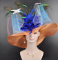 Orange Kentucky Derby Hat: Royal Blue Feather Church Hat