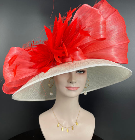 Wide Brim Sinamay Derby Hat: Powder Blue Silk Abaca Bow